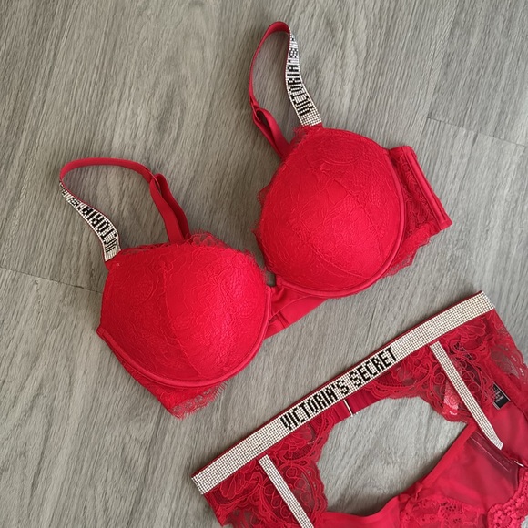 NWOT VICTORIA’S SECRET VERY SEXY PUSH UP SHINE STRAP BRA+ GARTER+ PANTY, 34D/S - Picture 3 of 4